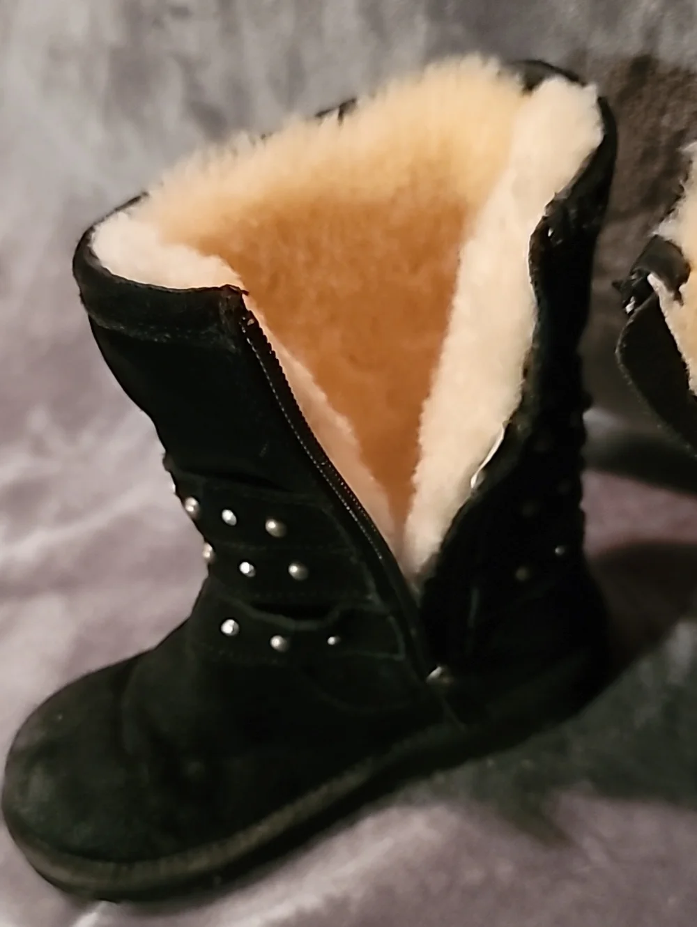 UGG Black Studded Shearling-Lined Kids Boots